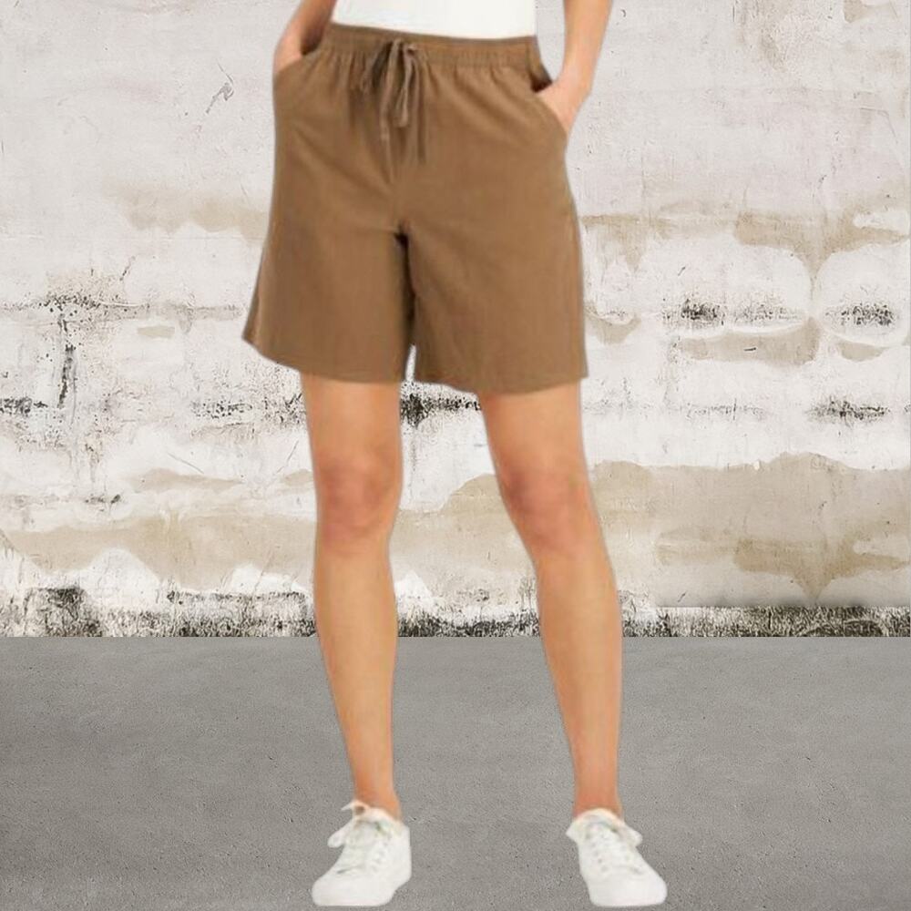 Karen Scott $30 Women Cotton Drawstring Bermuda Shorts Brown Size XS NWT